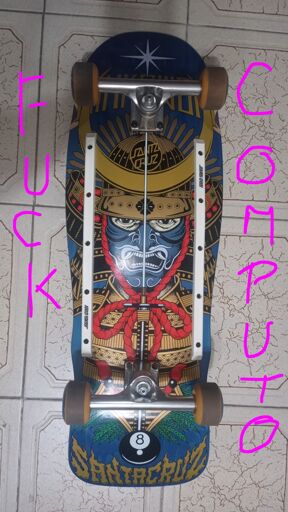 My current skateboard: Santa Cruz Winkowski Samurai Pro 10.35in x 30.54in, Slappy hollow 9.0 trucks, Spitfire Formula 4 classic full 58mm, white Santa Cruz Slimline rails.